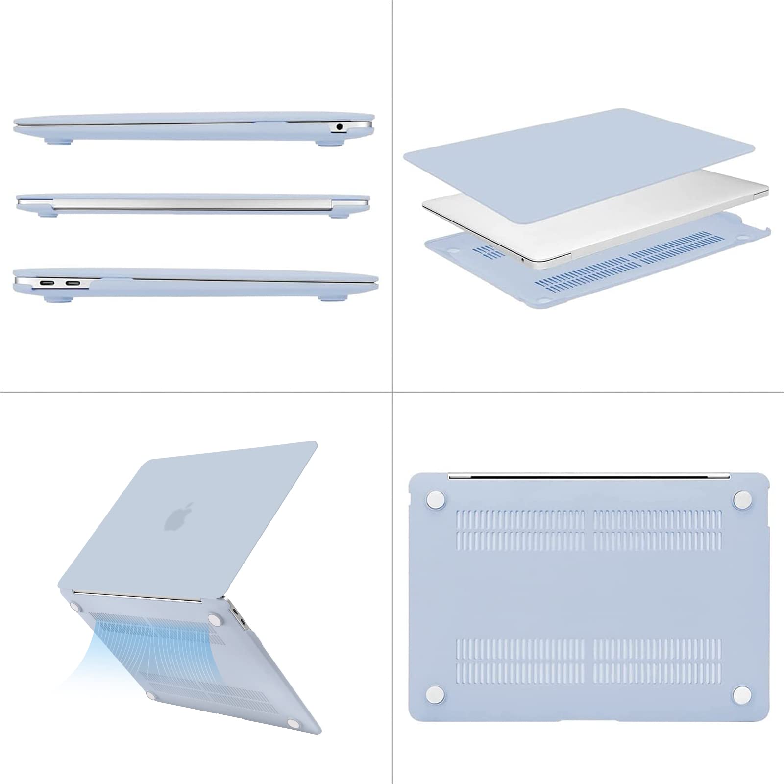 MOSISO Funda Dura Compatible con MacBook Air 13 Pulgadas 2022-2018 A2337 M1 A2179 A1932,Carcasa Rígida Protector de Plástico Estuche&Teclado Cubierta&Tipo C Paquete 2 Adaptadores,Bebe Azul