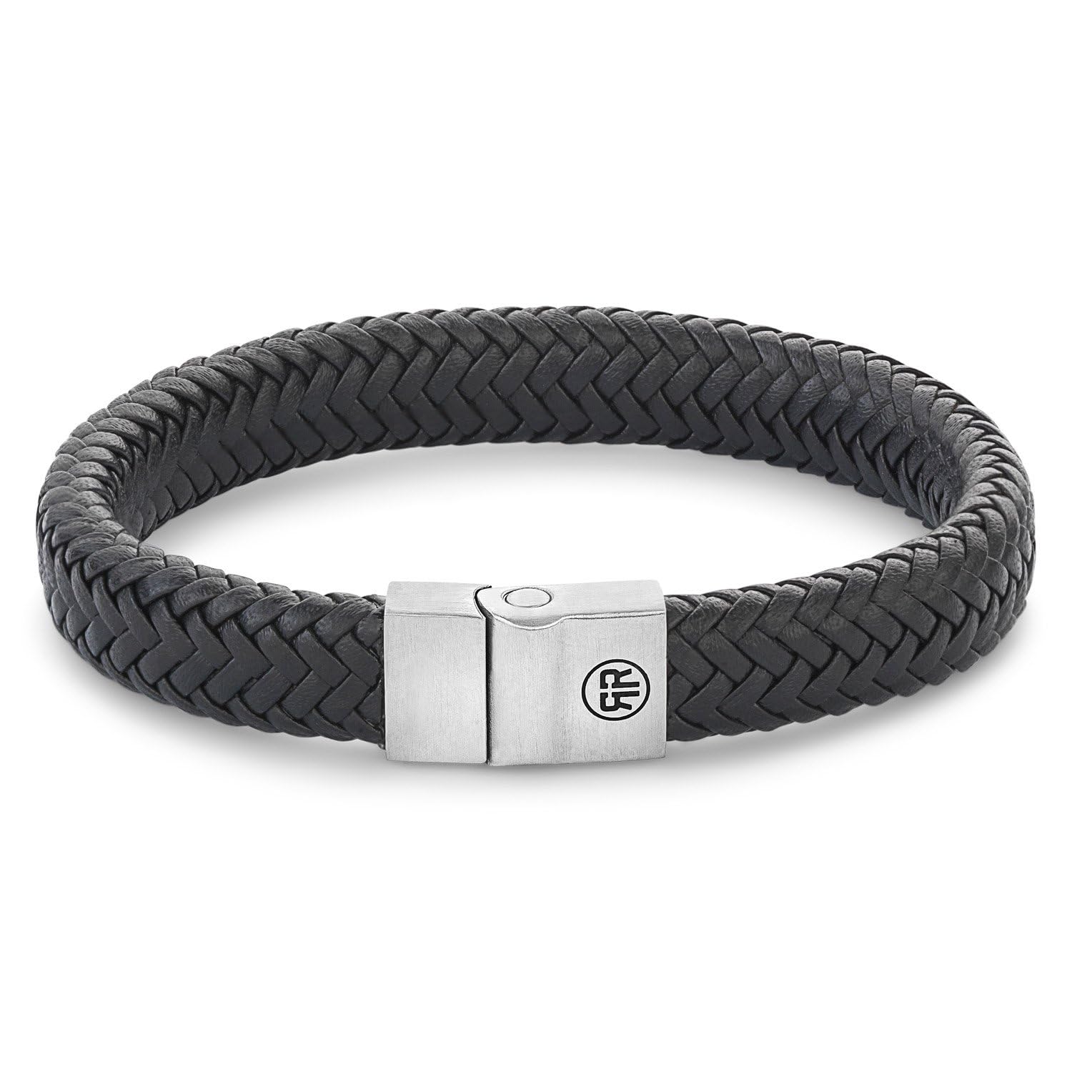 Rebel & Rose Herren-Lederarmband Schwarz Full Metal Herringbone Black