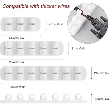 Apromisith USB Cable Organizer Clips Cord Holder,12 Packs (3- Slots) Black Self Adhesive Desk Cord Cable Management