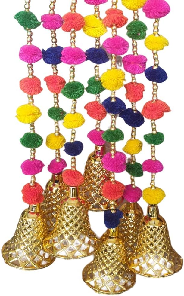 Export Quality Pom Pom Door Hanging Toran, Latkan for Party, Birthday, Wedding, Christmas, Home, Main Door Bandarwar Decoration Item (Multicolor) (Height :- 5 FT) (Pack of 6 Piece).