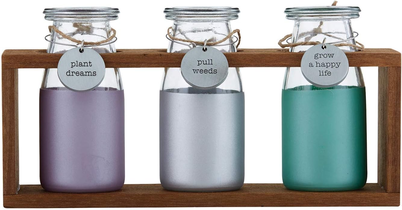 Heartfelt-Homestead Glass Milk Jar Set, 10.5 x 3-Inches, Plant, Pull, Grow