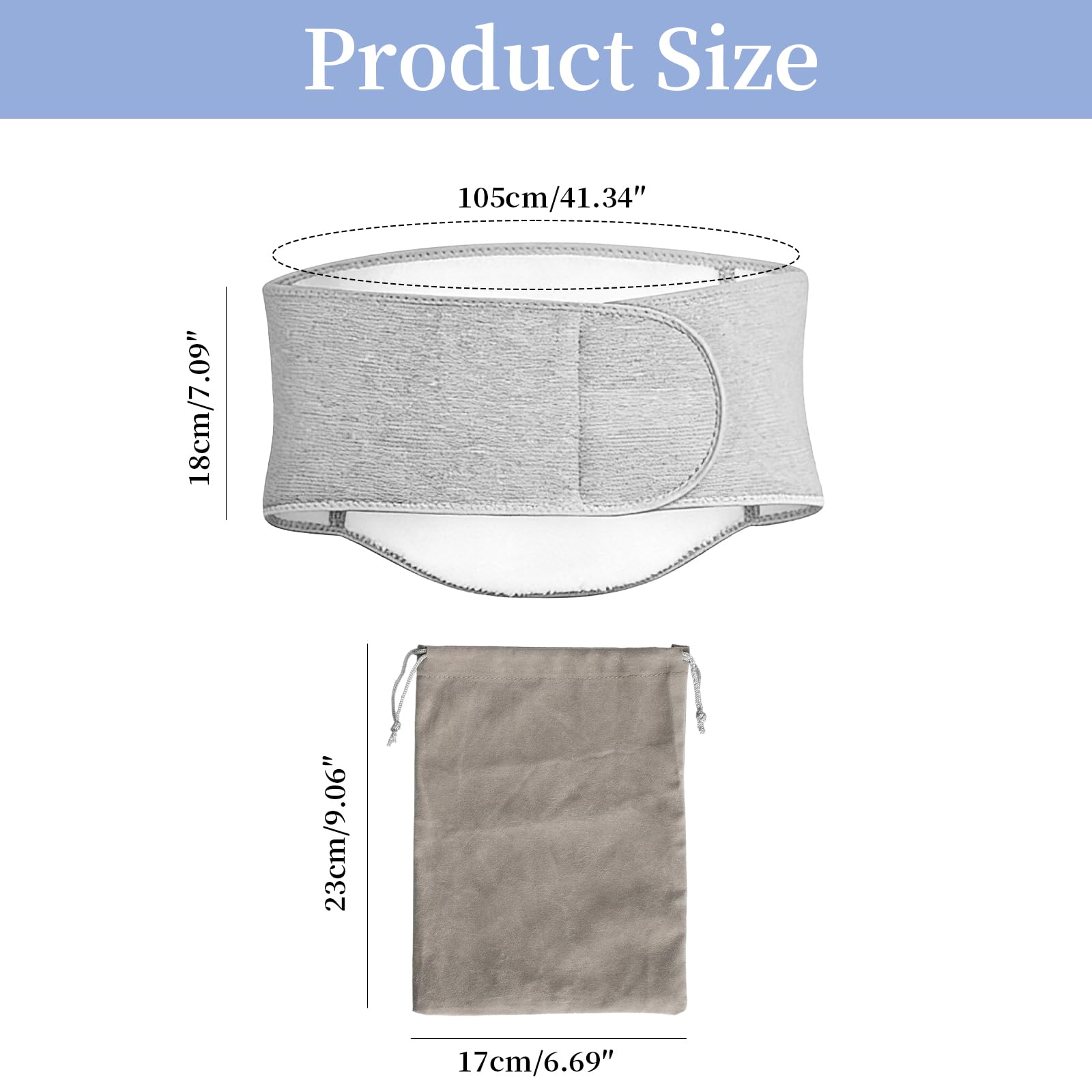 Faja Lumbar, Calentador de Vientre para Hombres y Mujeres con 1 Bolsa de Almacenamiento, Cintura Térmica de Felpa para Invierno, Calentador de Espalda con Cinta de Gancho y Bucle Engrosado, Gris