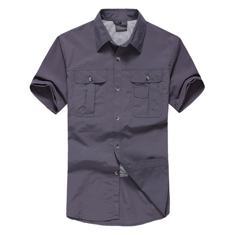 Uomo Outdoor Sport assorbente rimovibile traspirante manica corta camicia + pantaloni assorbente traspirante ad asciugatura rapida per il tempo libero Set, Grau, XL