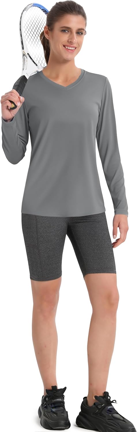 TACVASEN Women's Long Sleeve V Neck Tops Lightweight Quick Dry UPF 50+ Sun Protection Workout Hiking Running Shirts - Image 2