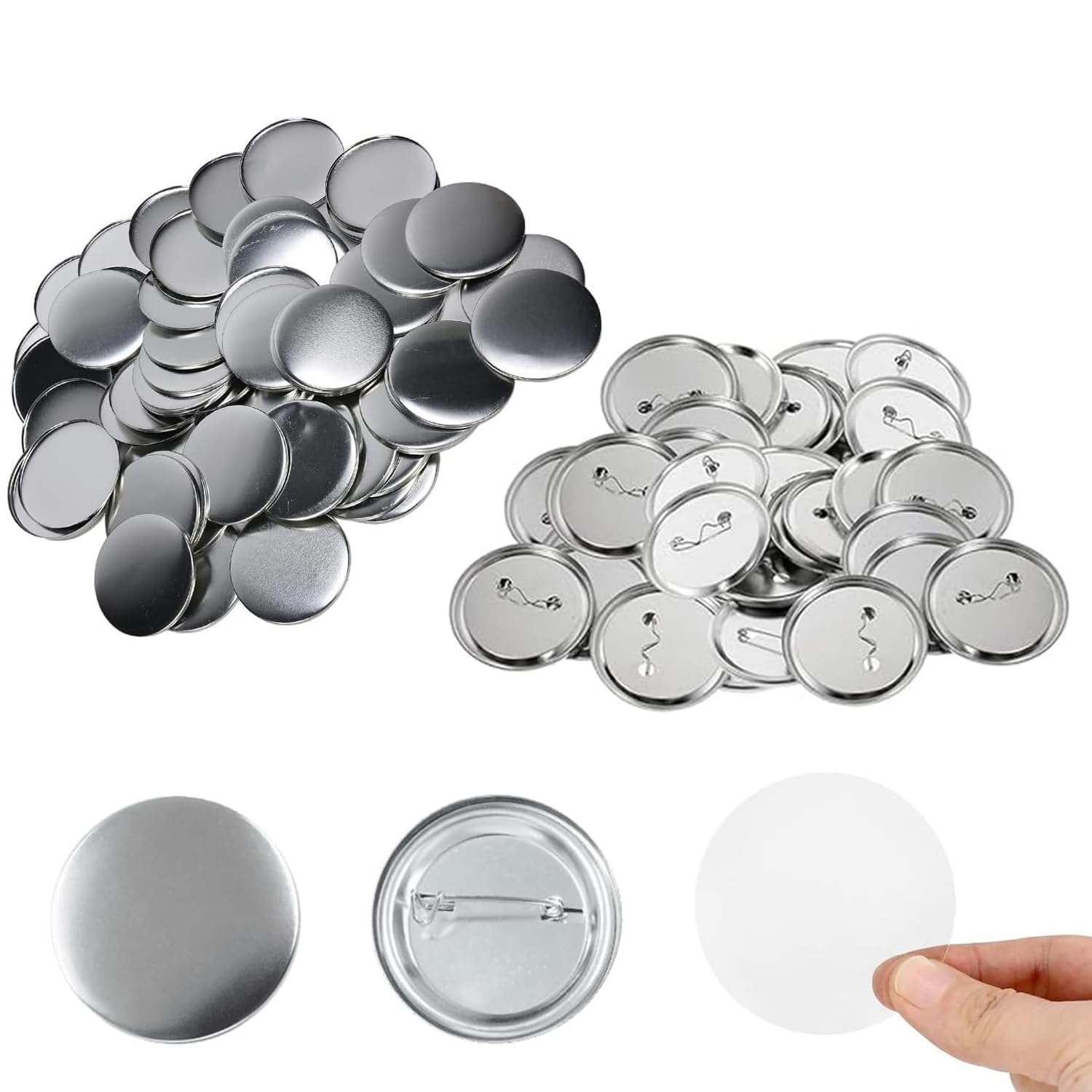 100 Stück Buttons Selber Machen, Ø 75mm DIY Ansteckbuttons Set Blanko Knopf Pins | Inkl. Anstecknadeln & Ersatzteilen | Buttonmaschine Zubehör für DIY Ansteckbuttons, Souvenirs (75mm)