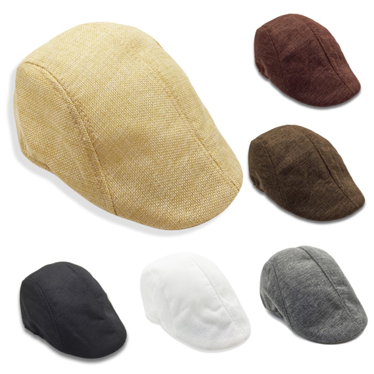 LIOOBO Linen Beret Hat for Women Beanie Hat for Women Wide Brim Sunscreen Cap Men's Fashion Newsboy Cap British Style Beige