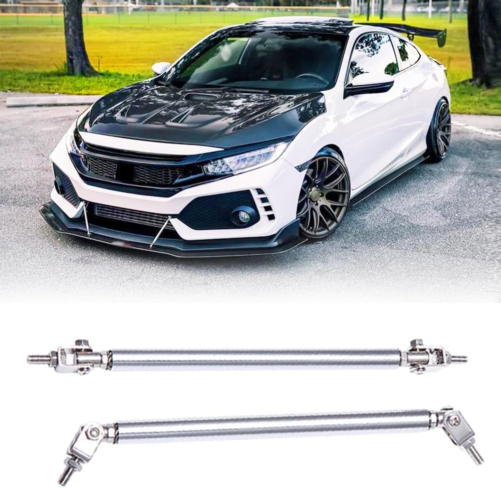 2PCS Front Bumper Lip Splitter Strut Rod 8''-11'' Adjustable Splitter Diffuser Strut Rods Tie Bars fit for Most Car Vehicles,Chevy Camaro,Dodge Challenger SRT SXT RT(Silver)