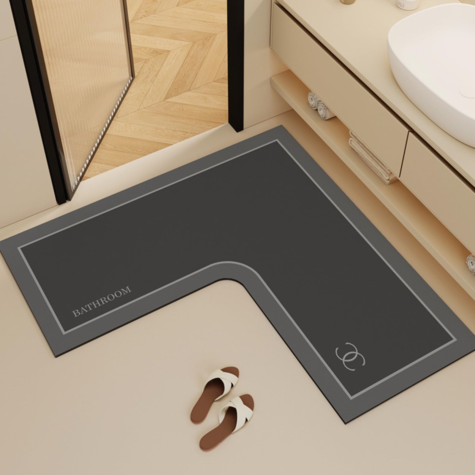 Tapis de bain en diatomite en L pour éviter les glissades et les moisissures