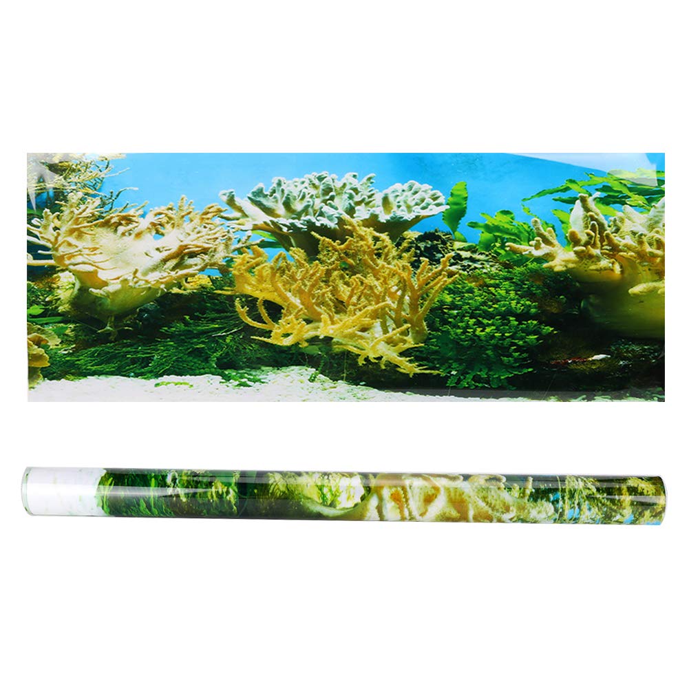 Poster adesivo per fondale di acquario in PVC con motivo di piante acquatiche e coralli, adesivo decorativo impermeabile per vasca da pesce, sfondo spesso e anti-riflesso autoadesi (61*30 cm)