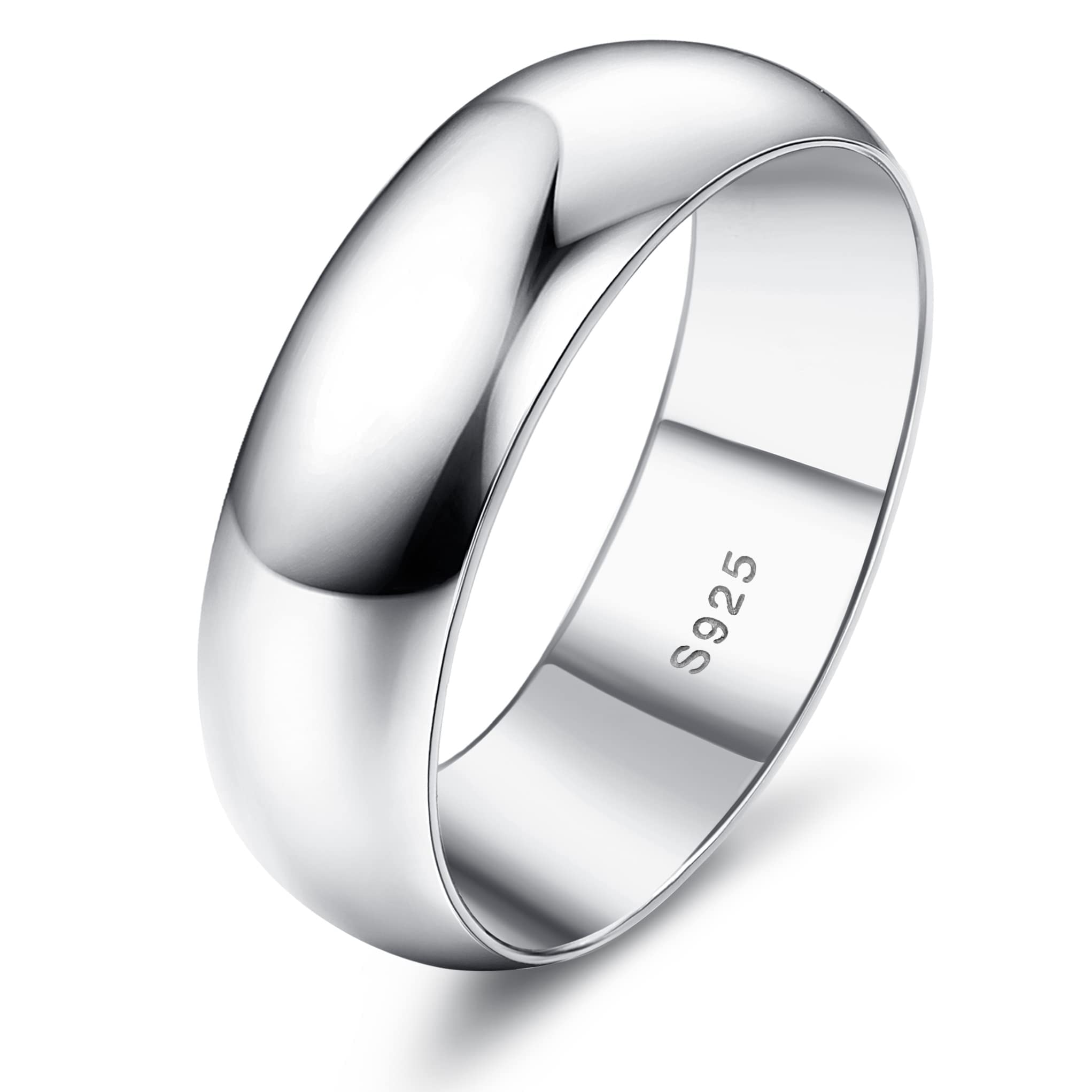 KRFY 925 Anillo de Plata Esterlina para Mujer Hombre 18 Quilates Chapado en Oro Blanco Liso Pulgar Dedo Apilable Declaración Anillo de Cúpula Alto Pulido Compromiso Eternidad Anillo