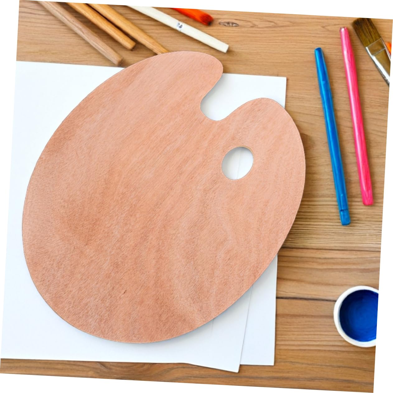 Paleta de Pintura Artística Ovalada de Madera 2 Piezas con Orificio Pulgar