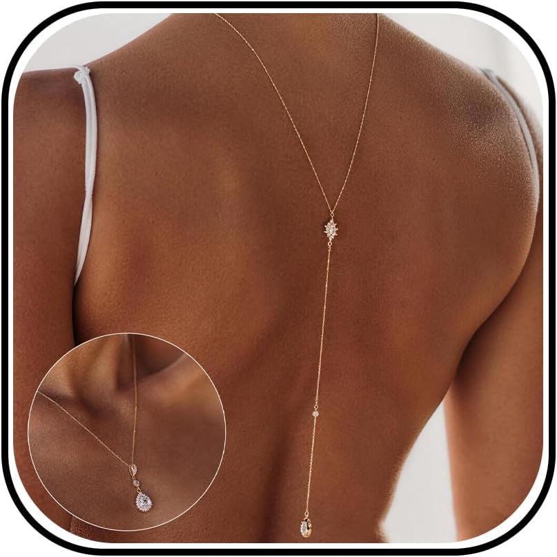 Back Necklace with Rhinestone Pearl Pendant Back Body Chain for Backless Dress Bridal Wedding Backdrop Necklace Crystal Simple Waist Body Jewelry for Women