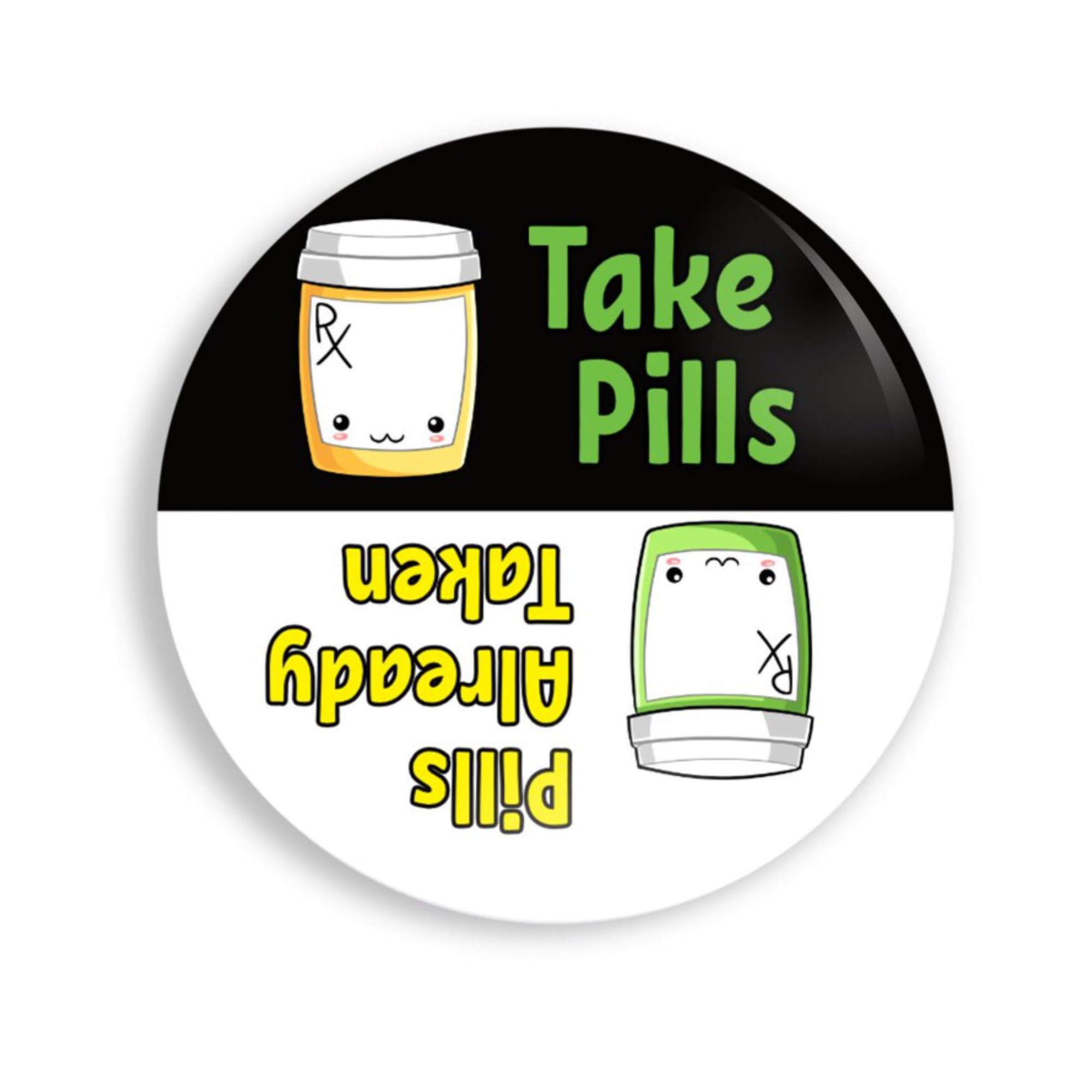 Green and Yellow Kawaii Pill Bottles Medication Reminder To Take Pills Magnet 3.5 Inch