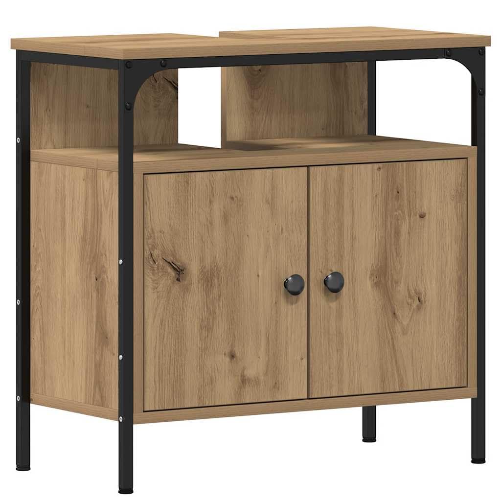 Mueble bajo lavabo de roble Artisan, 60 x 30 x 60 cm, material de madera con estructura de acero, robusto armario de baño, diseño moderno para pequeños baños invitados, inodoro y pasillo