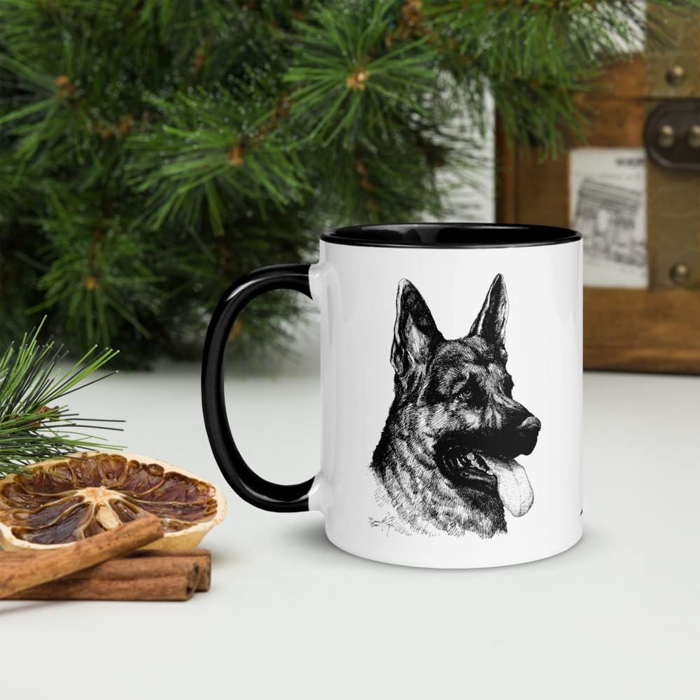 German Shepherd B&W 11oz Ceramic Mug with Color Inside
