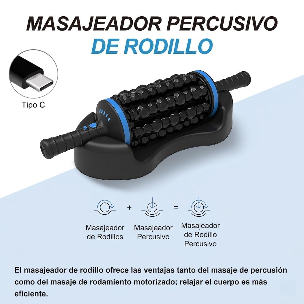 Masajeador de Rodillos Eléctrico - Masajeador Eléctrico de Percusión con Base, Rodillo de Fascia Recargable para Recuperación y Relajación Muscular, 5 Niveles (Oro)