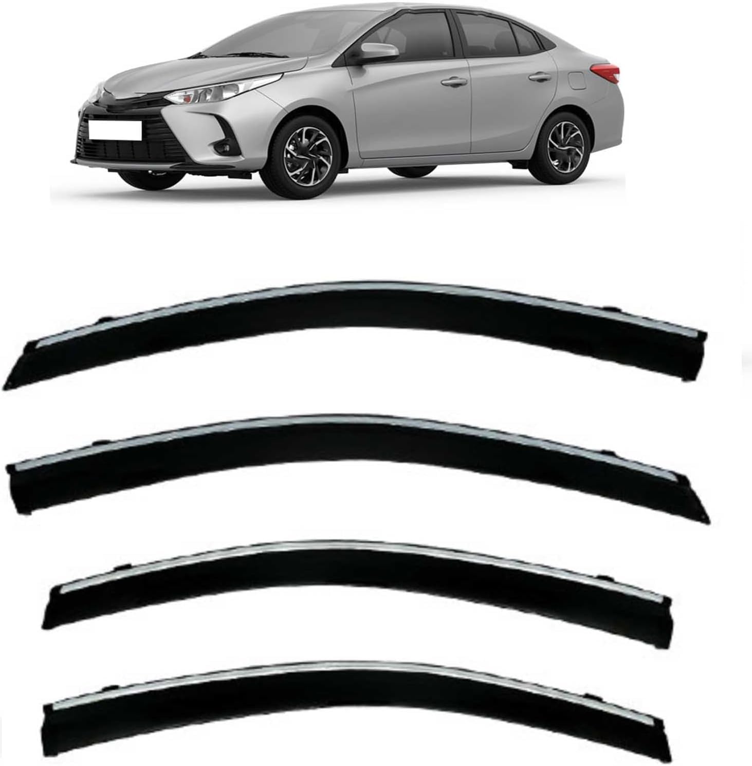 PLAKDFUU Wind Deflectors Rain Guards for Vios Sedan MK3-XP150 2014-2024 4Pcs, Side Window Visors Block UV & Rain, Fresh Air Flow