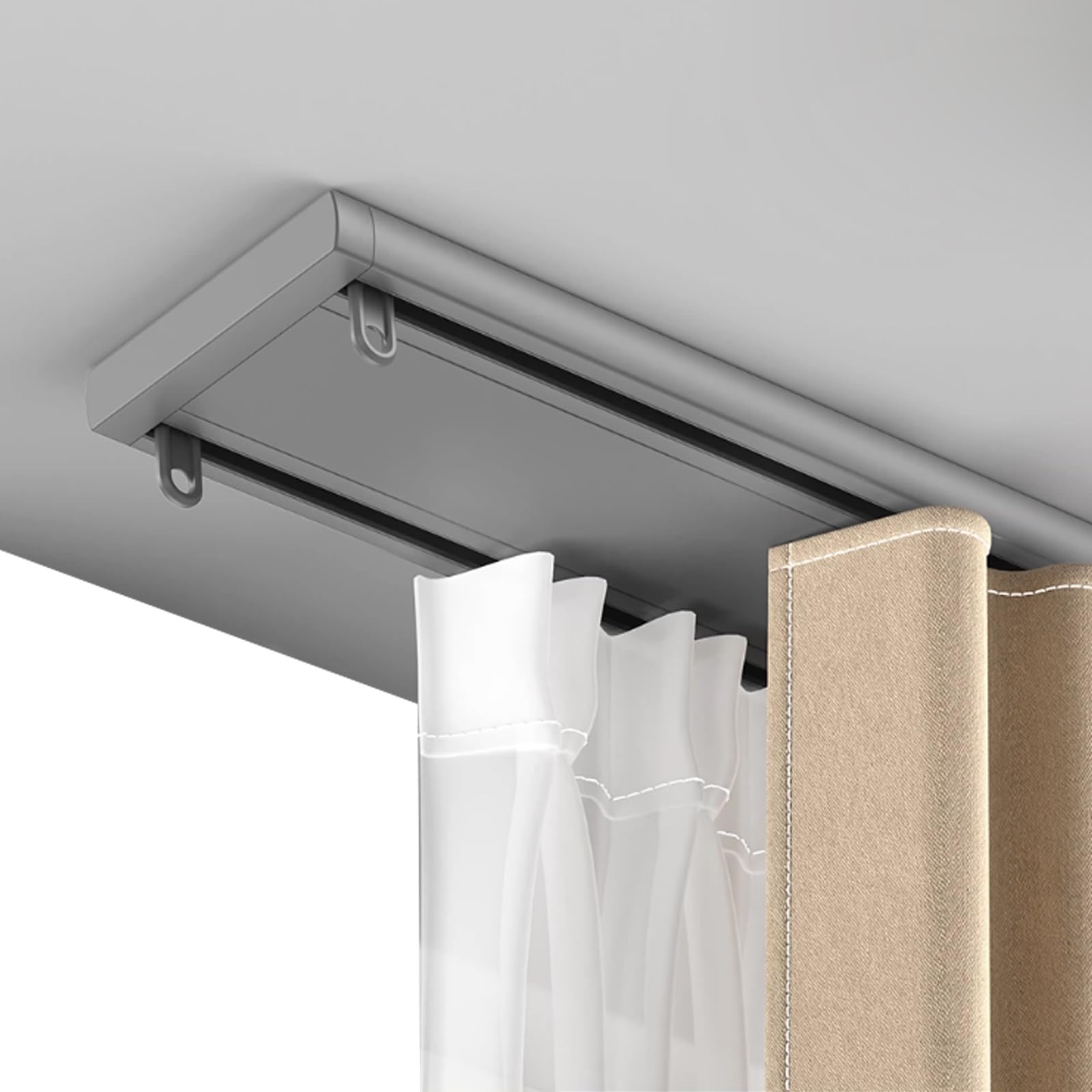 Système de rail de rideau de plafond – Tringle en aluminium blanc à 2 canaux avec glissières lisses, design personnalisable pour rideaux modernes, 4,7 m, idéal pour une utilisation en intérieur