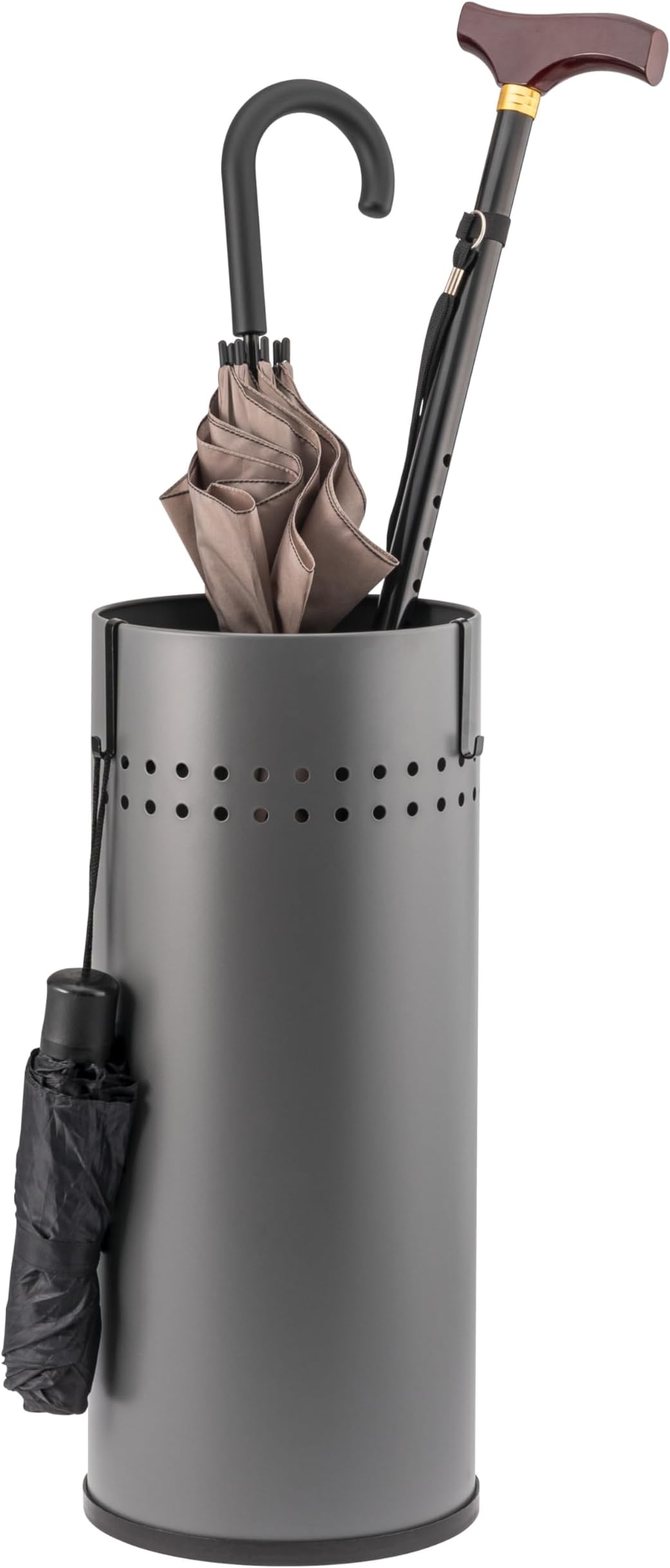 bremermann umbrella stand with drip tray, with 2 hooks โ perfect for hallway, office or study, also suitable for walking sticks or paper rolls (Grey)