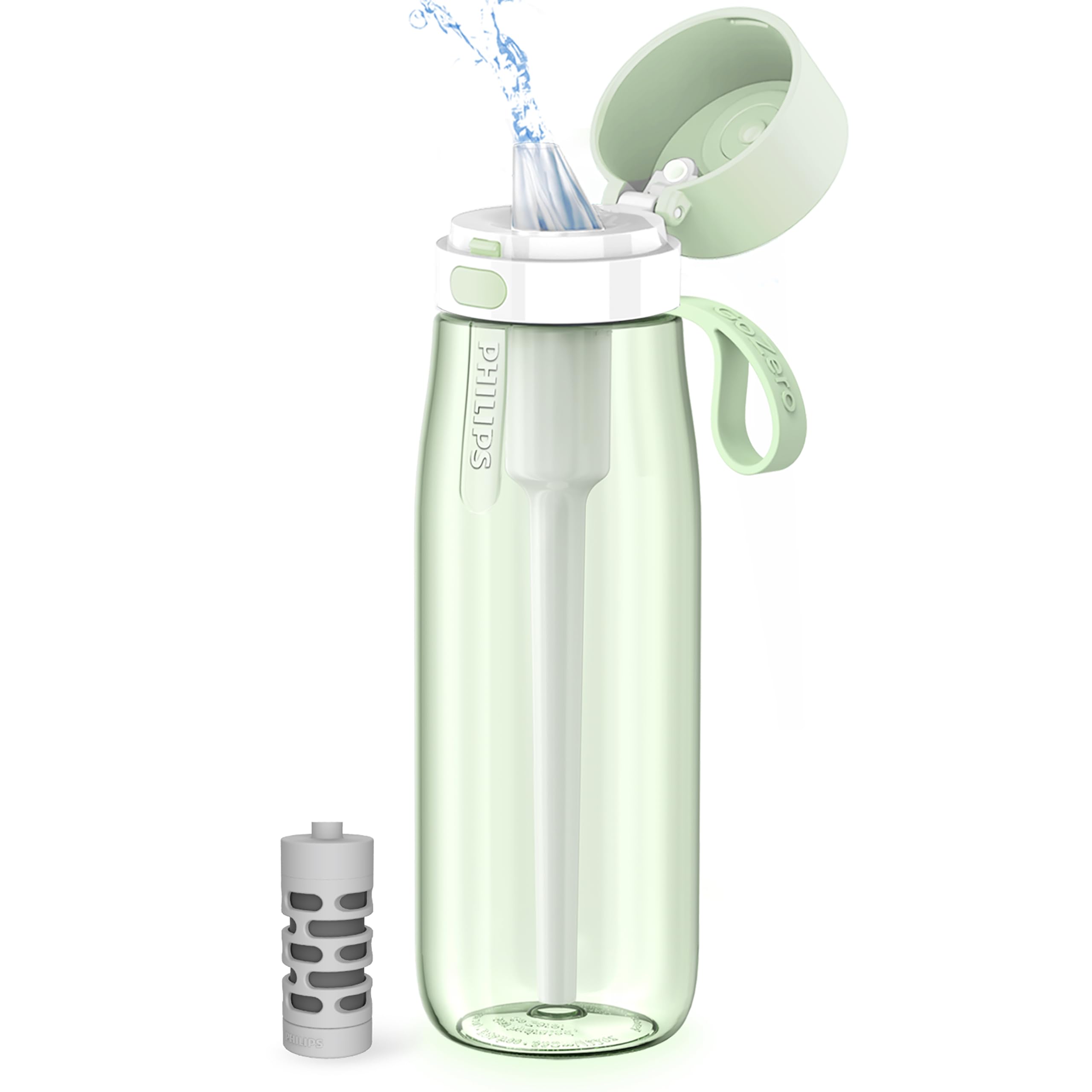 Philips Water GoZero Everyday Filter Water Bottle with Philips Everyday Tap Water Filter, BPA-Free Tritan Plastic, Transform Tap Water into Healthy Drinking Tastier Water, 22 oz/36 oz