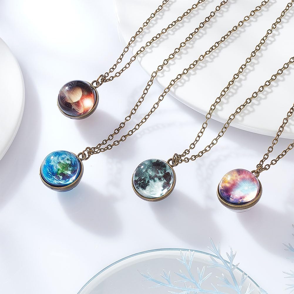 SUPERFINDINGS 4 Pieces Galaxy Pendant Necklaces Eight Planets Necklaces Fashion Outer Space Necklace Universe Solar System Necklace Double Side Glass Ball Necklaces Birthday Gifts for Women - Image 7