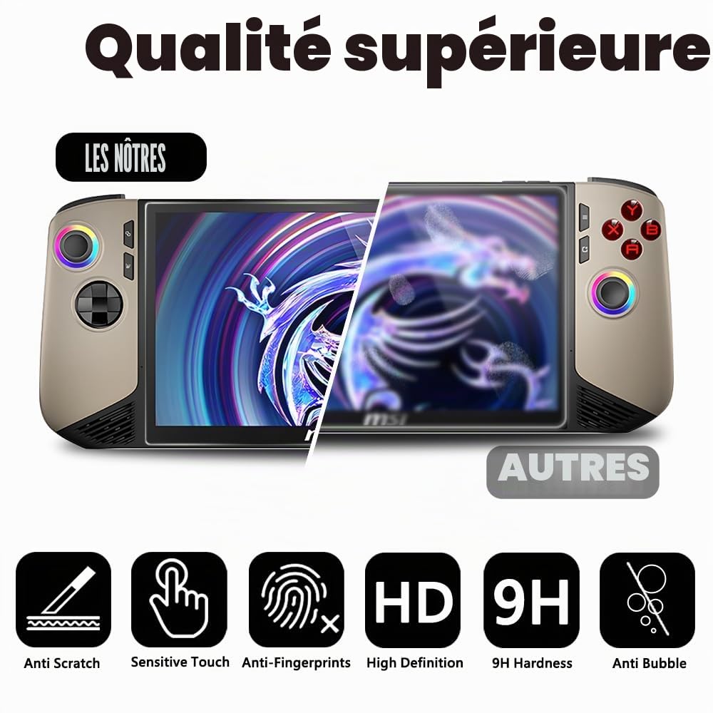 Lot de 2 Films de Protection D'écran en Verre Trempé pour MSI Claw 8 AI+ A2VM Handheld 2025, 8 Pouces, Transparent Ultra HD, Anti-Rayures, Anti-Traces, Sans Bulles