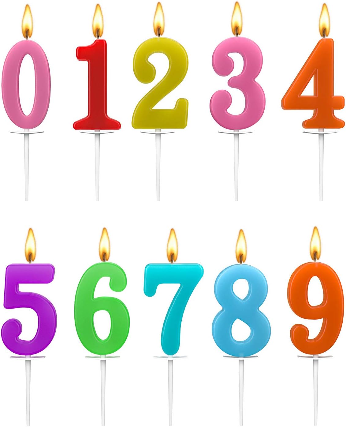 Beanlieve 10-Pieces Numeral Birthday Candles - Cake Numeral Candles Number 0-9 Glitter Cake Topper Decoration for Birthday,Wedding Anniversary,Party Celebration (Colourful)