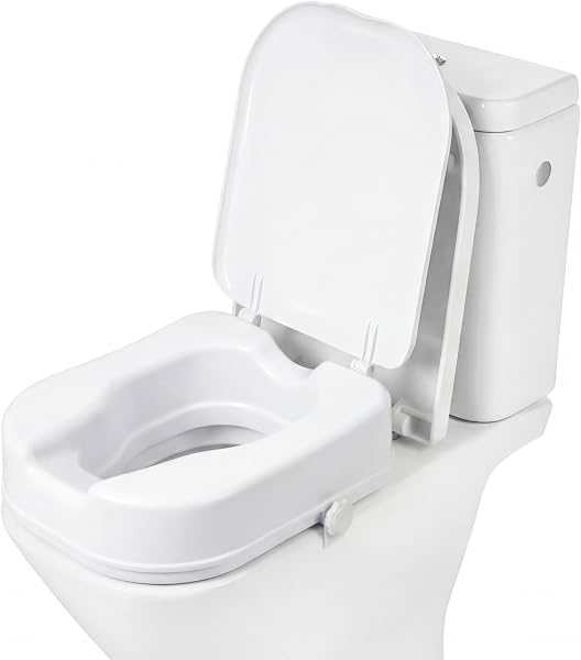 PEPE Mobility Rialzo WC per Anziani Quadrato con Coperchio (10 cm), Alzawater per Protesi Anca, Quadrata, Disabili, Bianco, Brevettato - 1