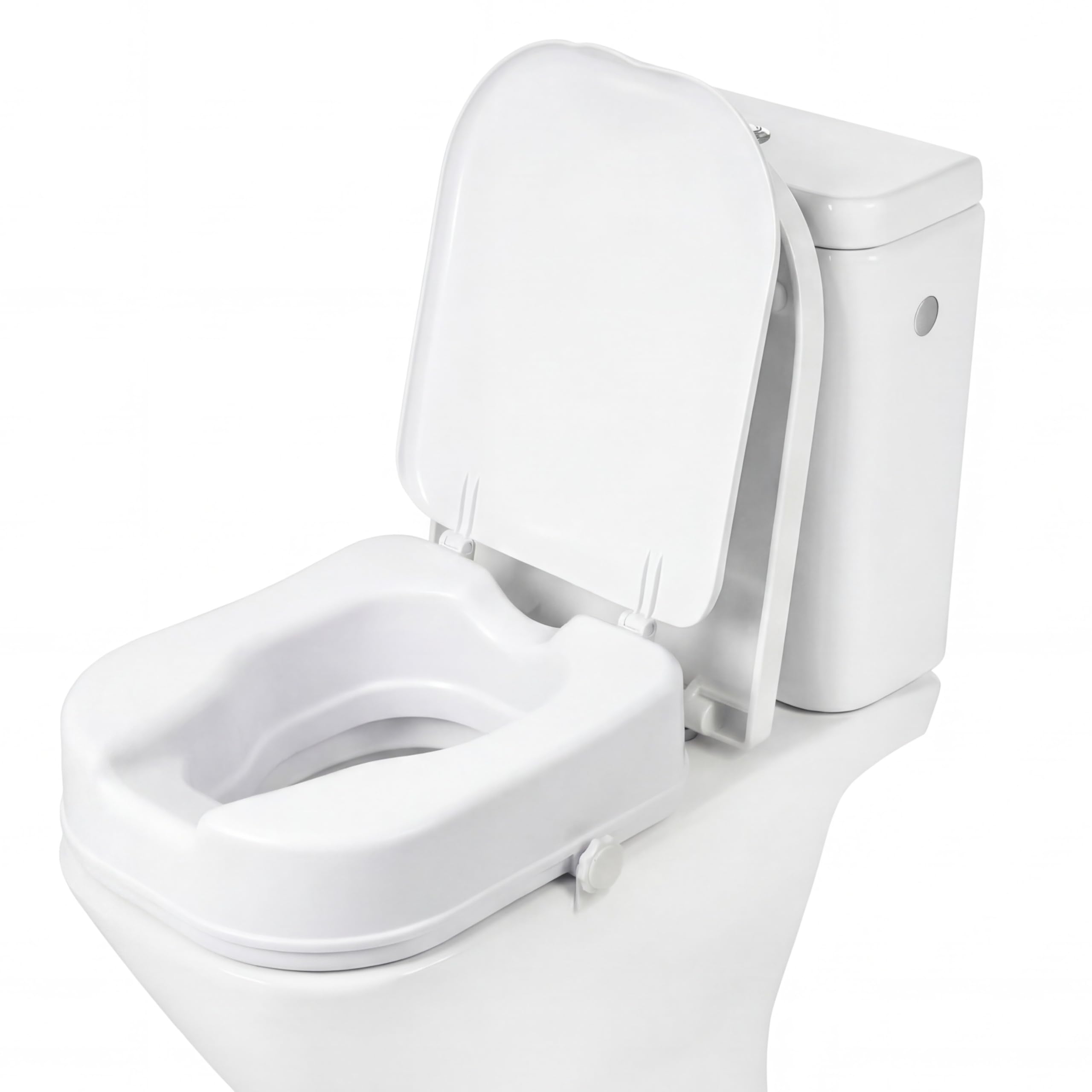 PEPE Mobility Rialzo WC per Anziani Quadrato con Coperchio (10 cm), Alzawater per Protesi Anca, Quadrata, Disabili, Bianco, Brevettato