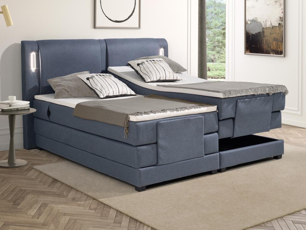 Ensemble complet boxspring tête de lit + sommiers relaxation électrique + matelas + surmatelas - 2 x 90 x 200 cm - Tissu - Gris clai - Maison