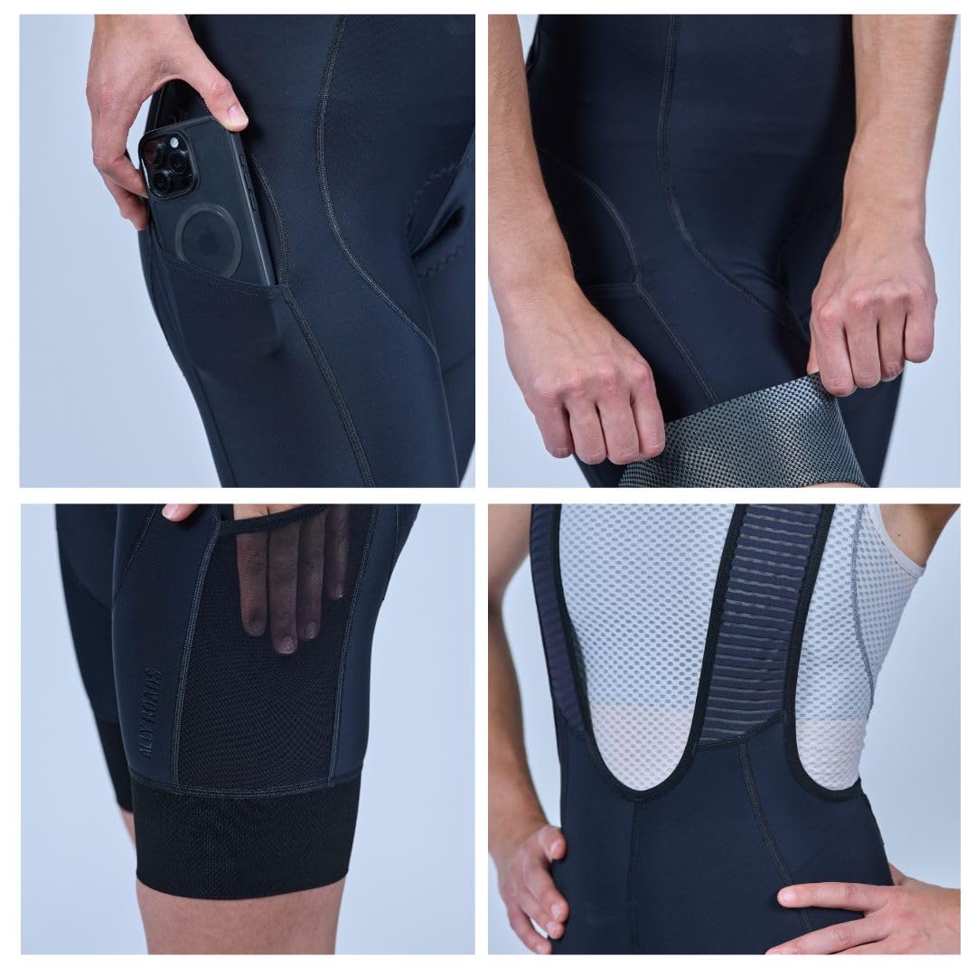 Gravel Cargo Bib Shorts Herren Fahrradhose mit 3D Sitzpolster,4 Taschen und Powerband-Radhose für Gravel, Bikepacking, Rennrad