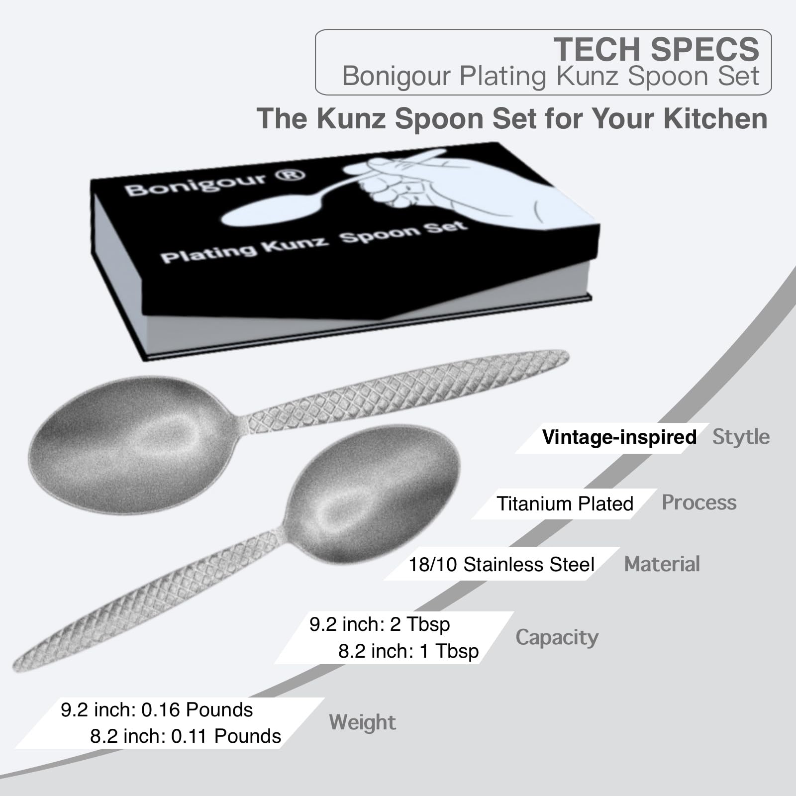 Chef Kunz Löffel, 18/10 Edelstahl, professionelles Set zum Backen, Plattieren, Quenelle, Servieren, Saucen, kulinarische Beschichtungswerkzeuge mit rutschfestem Griff (Silber)