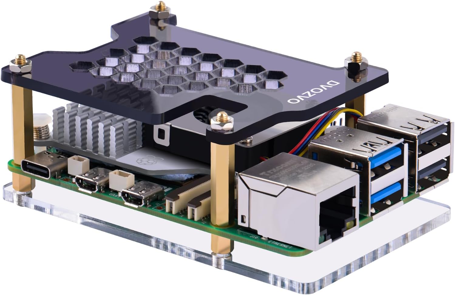 Waveshare Acryl Gehäuse Für Raspberry Pi 5 - Transparent Mit Kühlermontage