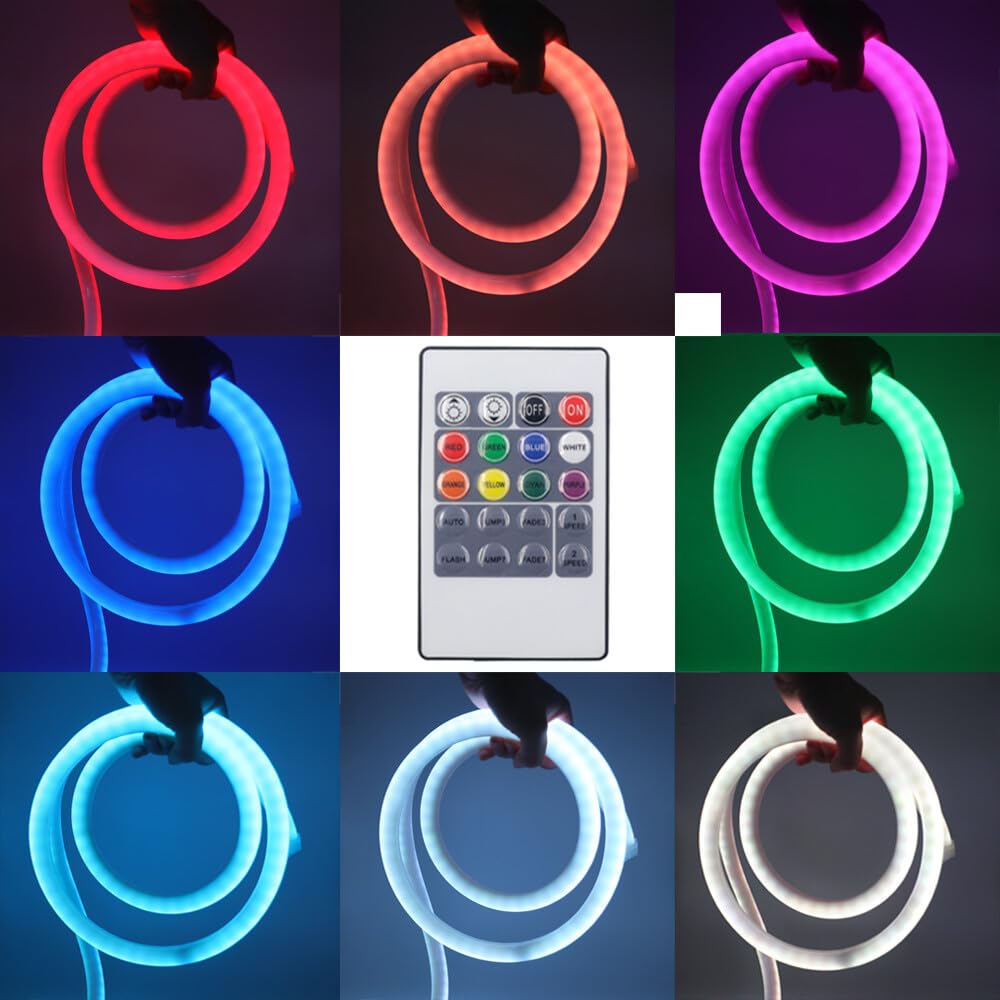 Striscia al neon a tubo tondo RGB 220V, flessibile impermeabile IP65, striscia LED con illuminazione a 360 gradi + controller, adatta per decorazioni fai da te per interni ed esterni (4M)