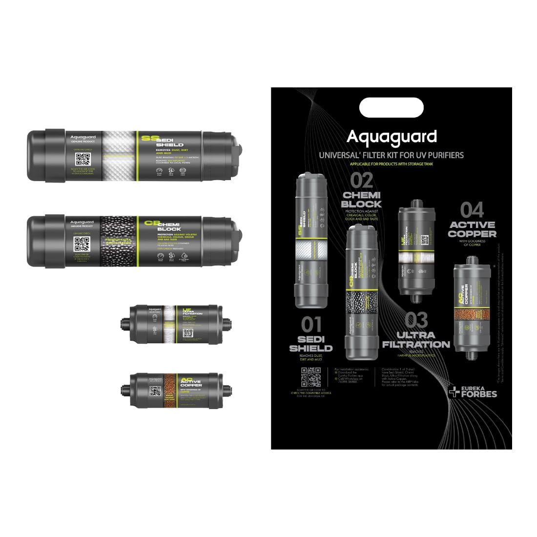 Aquaguard Universal UV Filter Kit with Active Copper | For Aquaguard UV Purifiers with Storage Tanks | Genuine (Scan QR Code for Authenticity) | Sedi-Shield, Chemi-Block, Ultra-Filter & Active Copper (B0D6VJWM3Y) Amazon Price History, Amazon Price Tracker