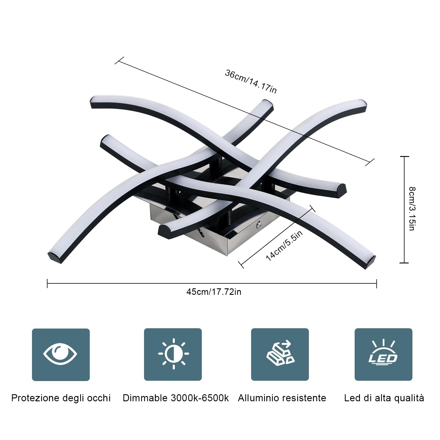 Comely 28W 3200LM Plafoniera LED Dimmerabile con Telecomando 3000K-6500K | Nero Ondulato Lampada da Soffitto, Lampadario Soffitto LED per Soggiorno, Camera da Letto, Cucina, Corridoio, Balcone