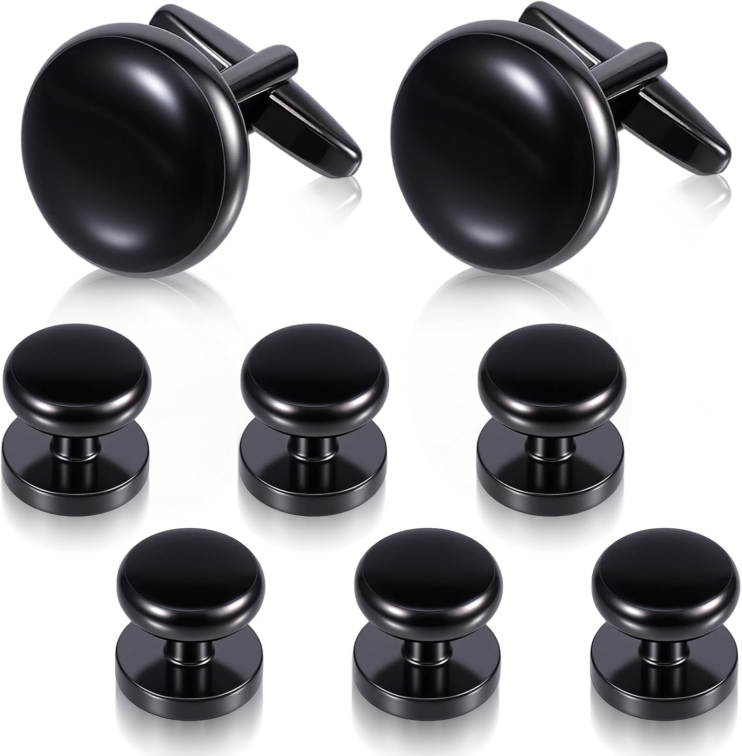 Set de 8 Mancuernas para Hombre en Acero Inoxidable Negro Clásico miniatura 1