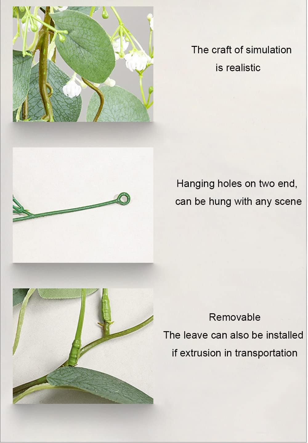 2 Pack Artificial Eucalyptus Garland with Baby Breath Flowers 5.57Ft Faux Gypsophila Vine Hanging for Wedding Arch Garden Porch