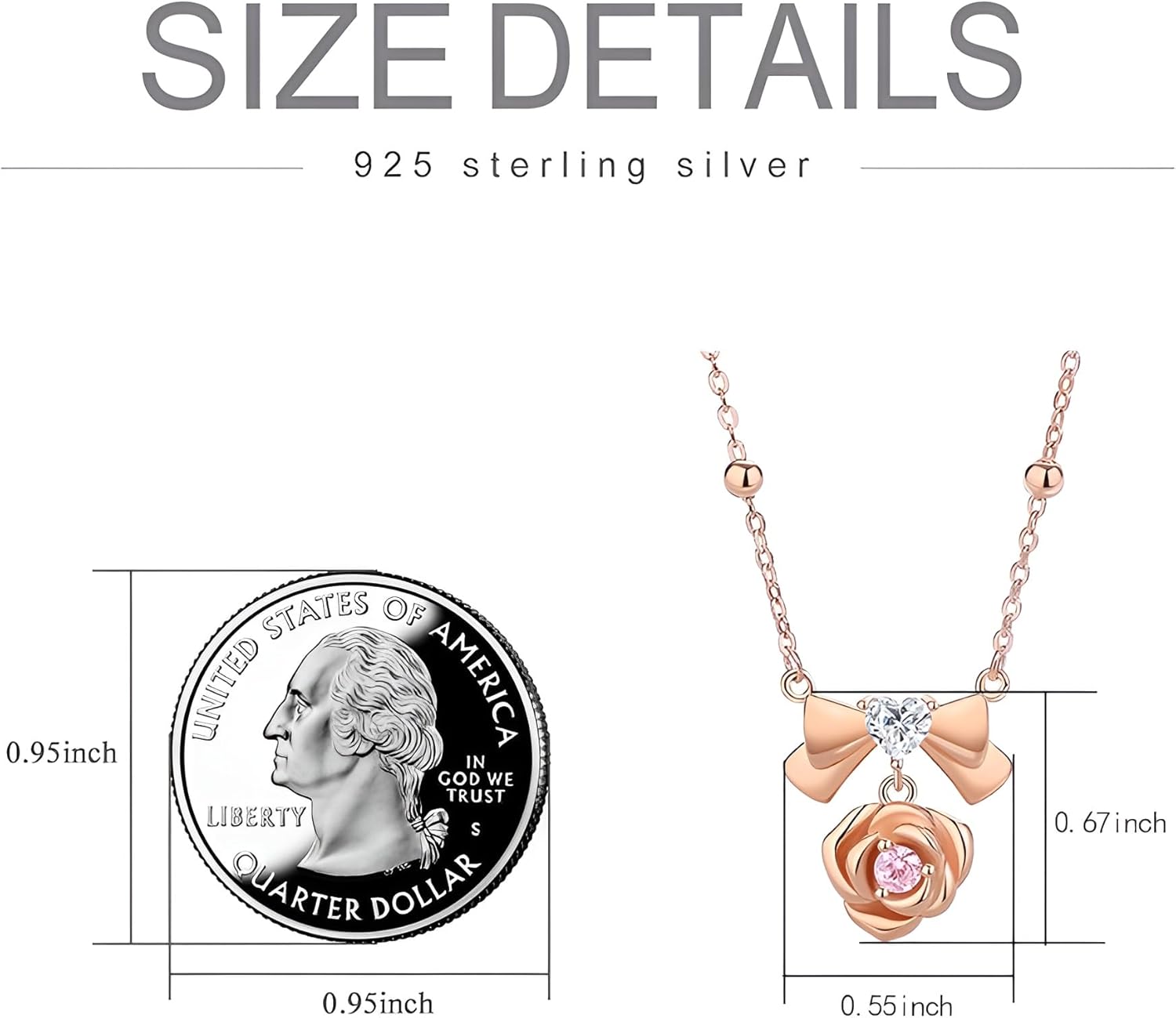 DESTIN Rose Flower Pendant Necklace Rose Gold Plated on 925 Sterling Silver Cubic Zirconia Rose Heart Necklace Birthday Anniversary Jewelry Gift for Women Girlfriend - Image 5