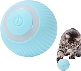 Bola de brinquedo interativa inteligente para gatos, bola giratória automática de 360° com USB recarregável para animais de estimação perseguição de exercícios para gatos em ambientes internos (azul)