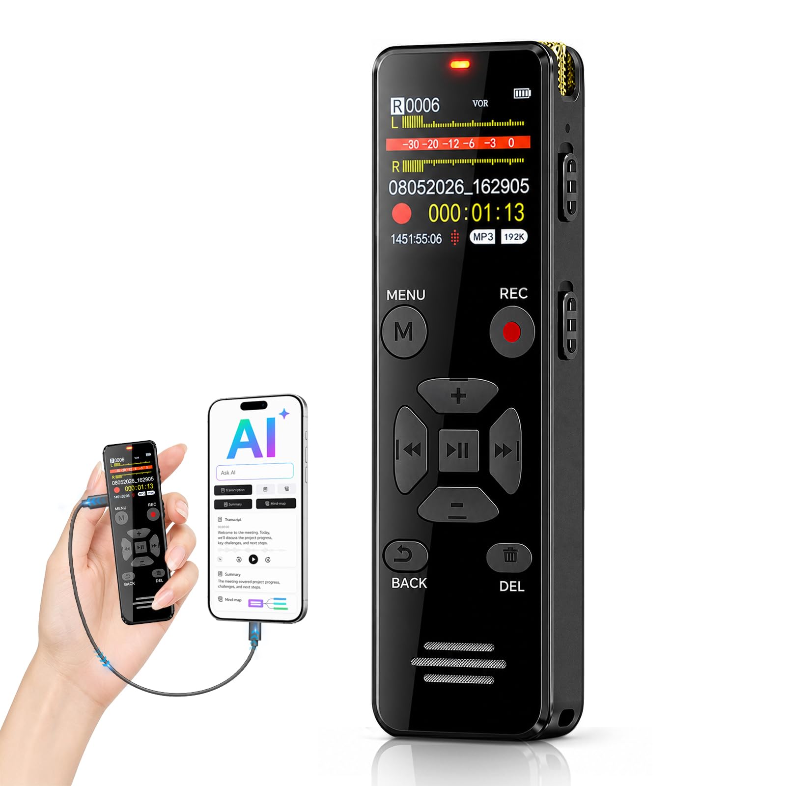 Digital Voice Recorder 128GB AI Transcribe & Summarize Note Taker