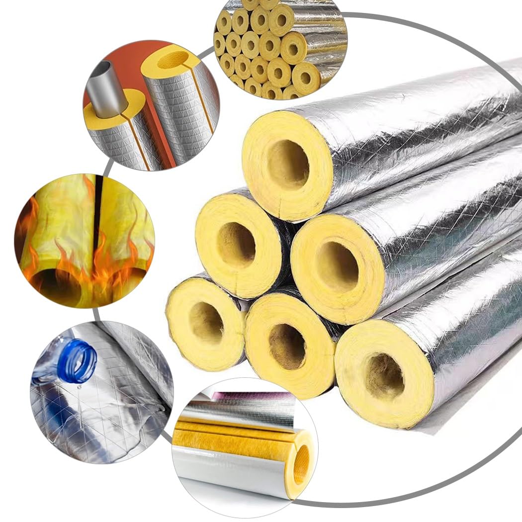 Isolation Des Tuyaux En Laine De Roche Aluminium Laminé, Auto-adhésif, Épaisseur 30/50 Mm, Résistant Au Gel/ignifugeant/résistant À Haute Température(ID60.0mmxT30.0mmxL1.0m)