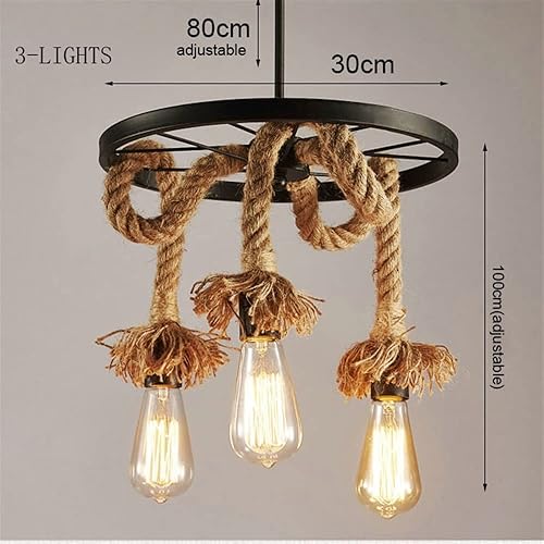 Miniatura 8 de Lámpara de araña moderna de cuerda de cáñamo antigua arte retro americano decoración de interiores lámpara colgante para sala de estar comedor