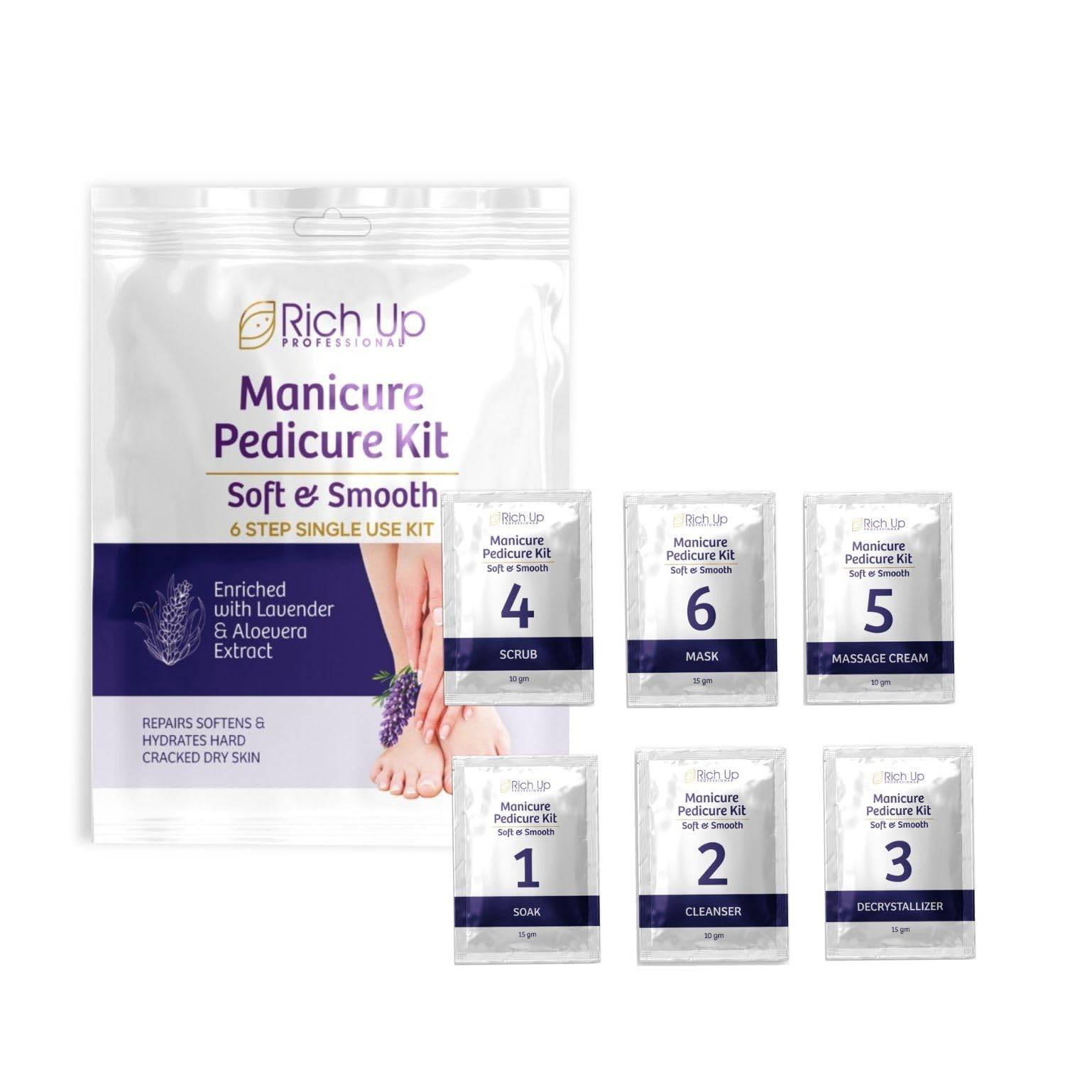 Manicure Pedicure Kit, Soft & Smooth, 6 Step Single Use, Enriched with Lavender & Aloevera Extract (75gm)-picture-28
