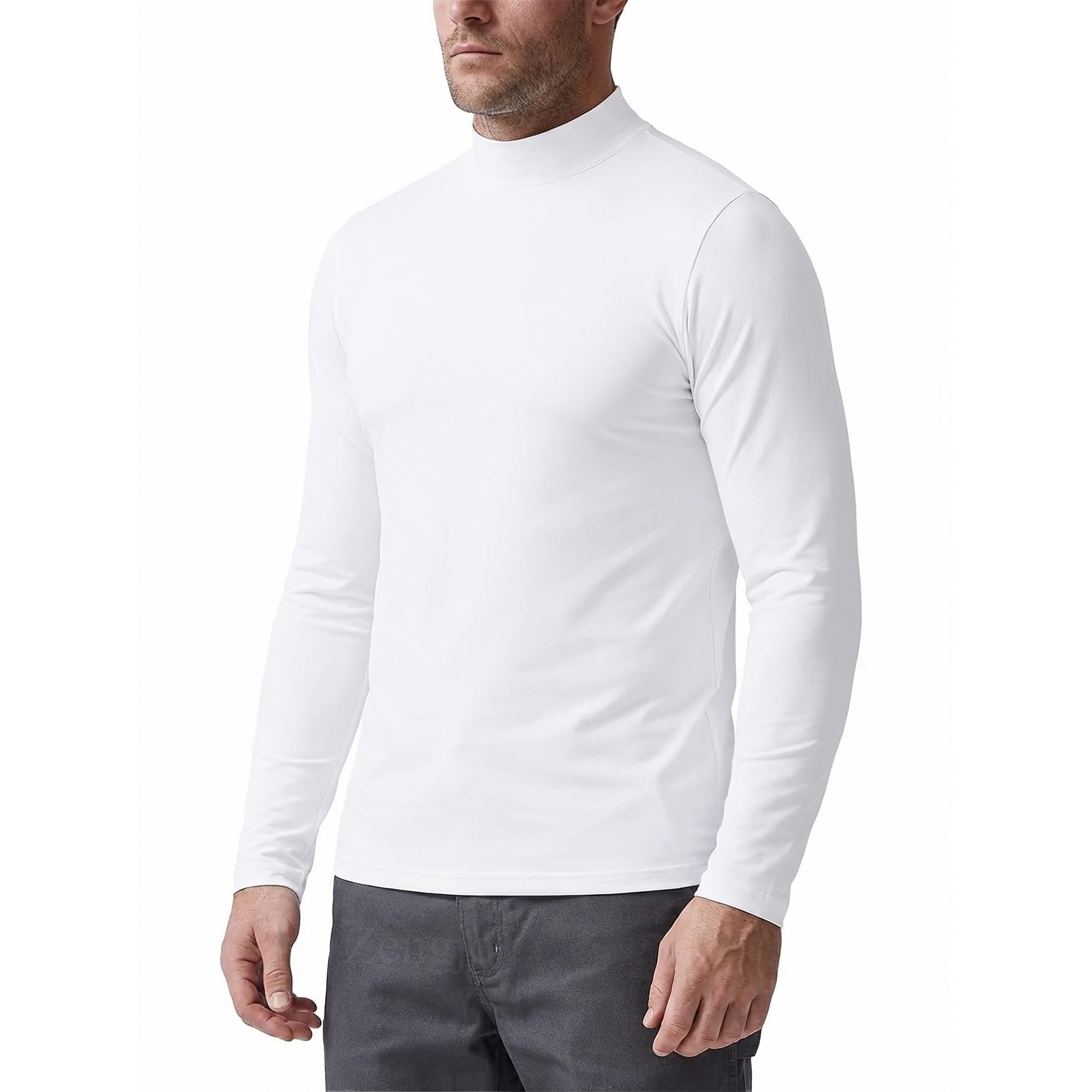 Zengjo Camisas de manga larga con cuello alto falso para hombre, capa base térmica, ligera, ajuste atlético, camiseta interior para deportes en clima frío
