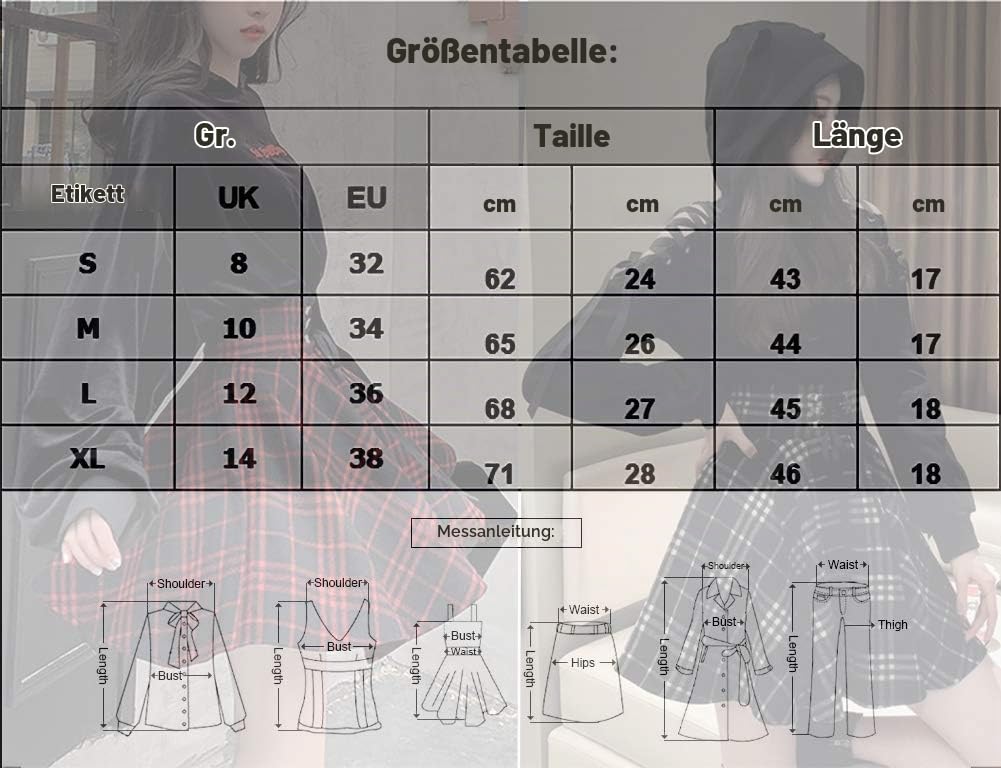 Damen Plaid A-Linie Röcke Gothic Hohe Taille Falten Flare Kurz Mini Skater Rock