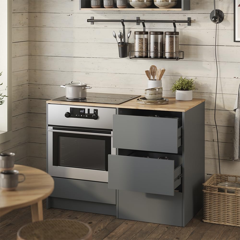 Vicco Mobile per forno Viktor, Antracite/Rovere dorato, 116.8 cm con 4 pratici cassetti