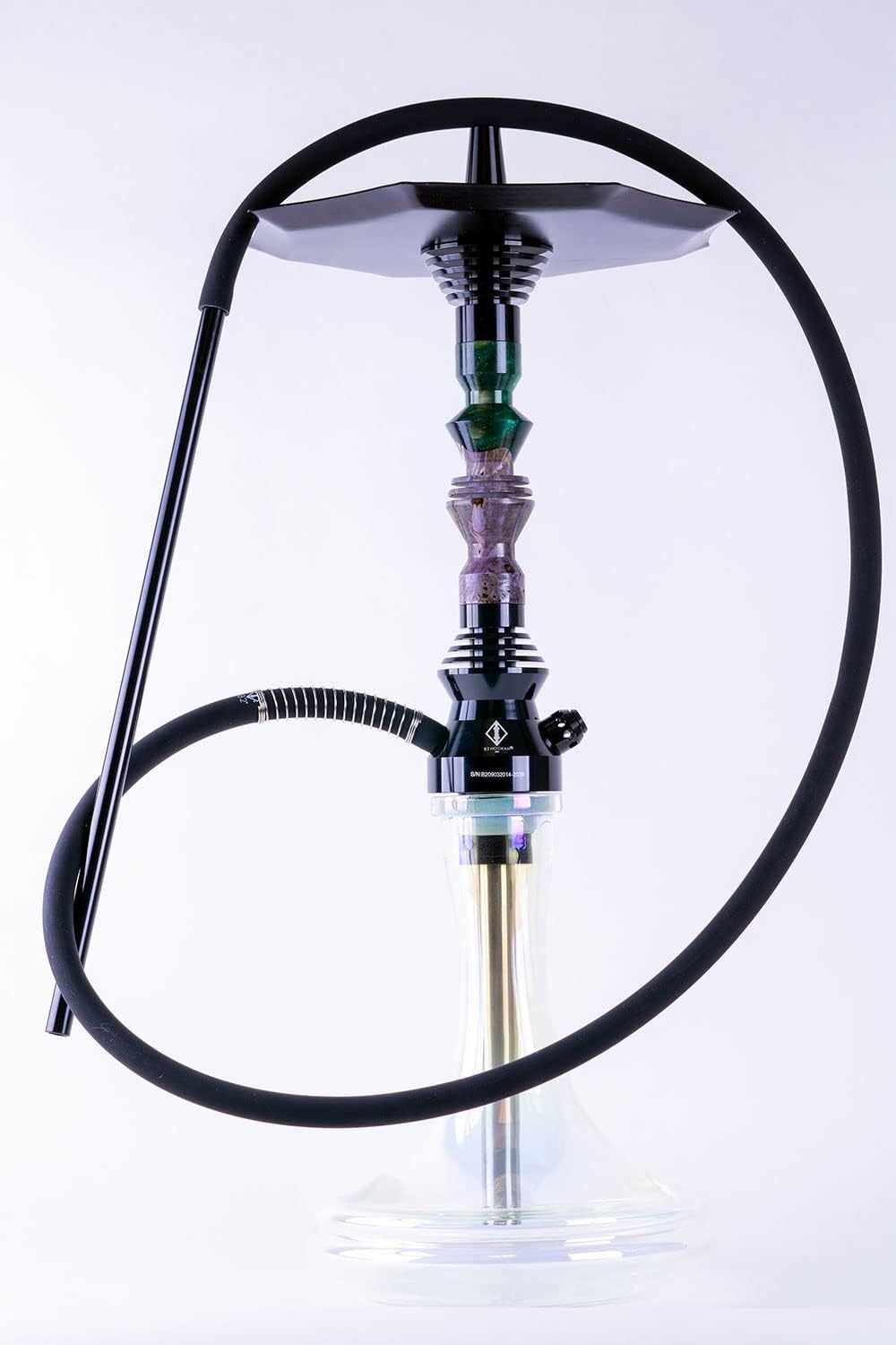 B2 Hookah Precious Cut Collection Green Galaxy & Purple Burl Wood INCLUDES MATCHING VASE