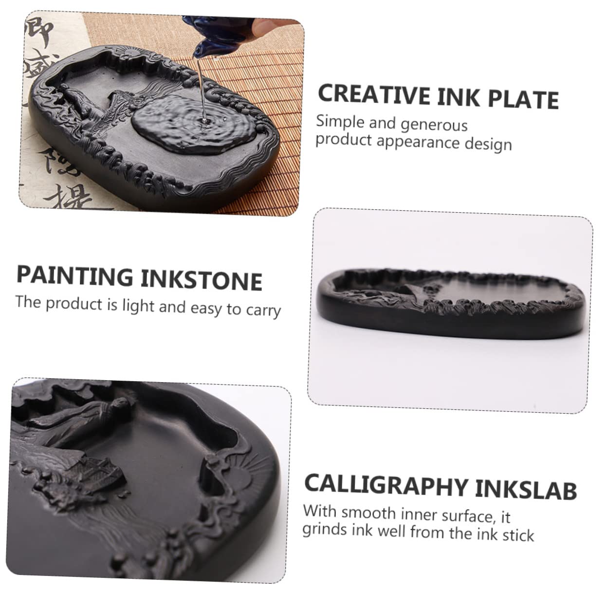 Pierre à Encre Chinoise Noire Pratique pour Calligraphie Étudiante