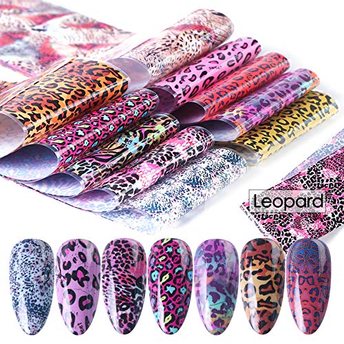 Valuu 10 Sheets Nail Art Foil Transfer Stickers Leopard Nail Foil Adhesive Decals Starry Sky Manicure Transfer Tips Nail Art DIY Decoration Kit